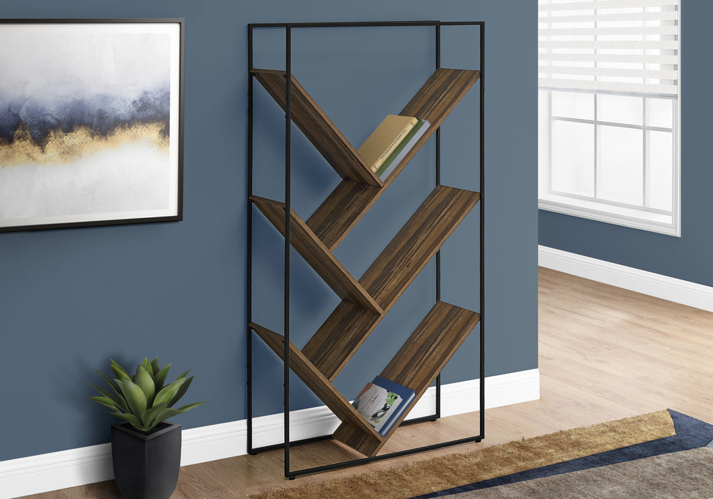 BOOKCASE - 60""H / BROWN RECLAIMED WOOD-LOOK / BLACK METAL