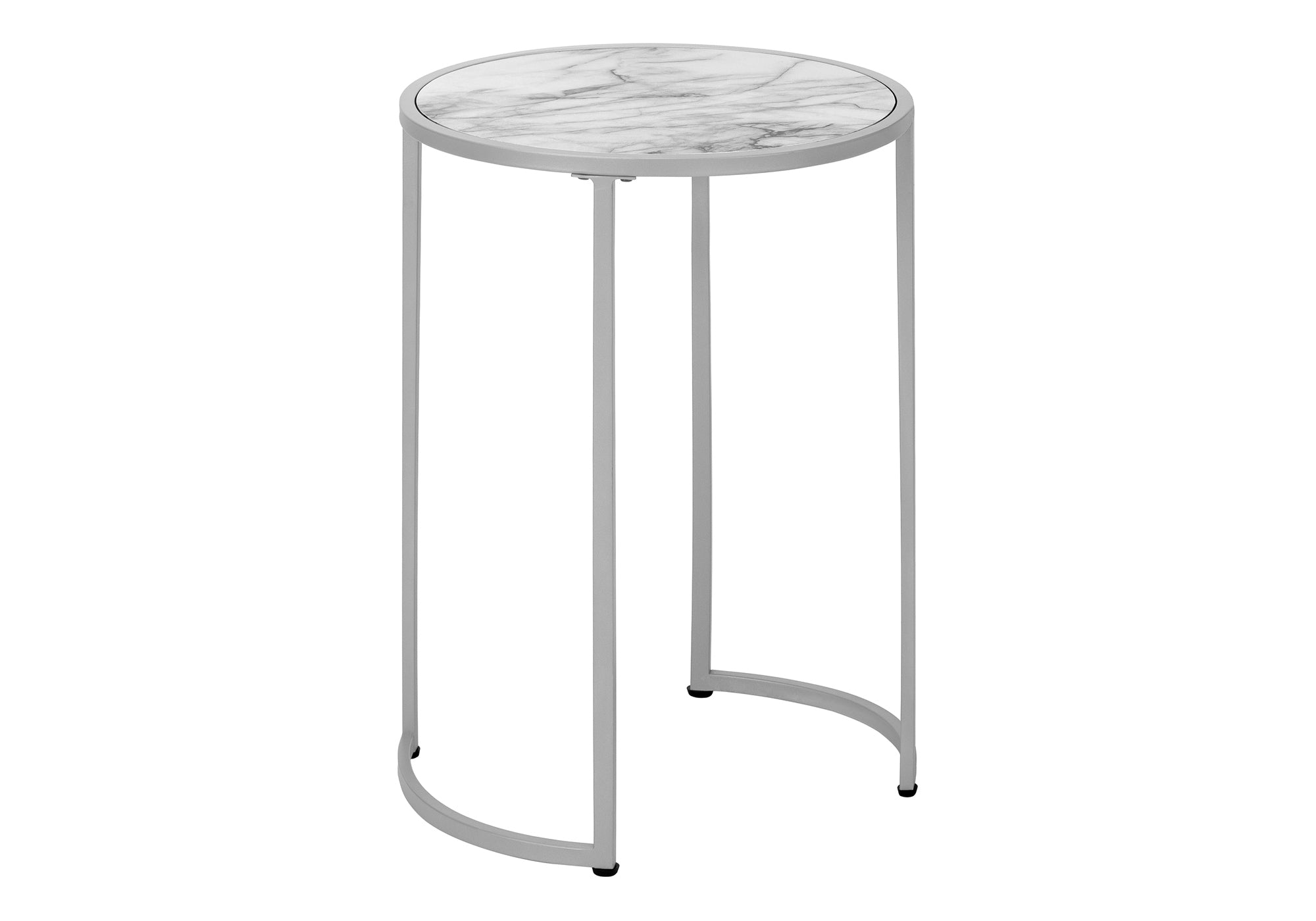 ACCENT TABLE - 24""H / WHITE MARBLE-LOOK / SILVER METAL