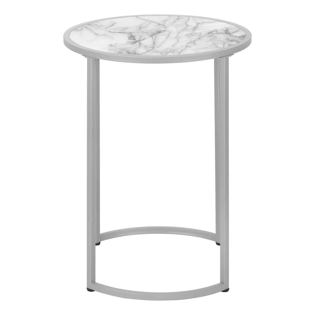 ACCENT TABLE - 24""H / WHITE MARBLE-LOOK / SILVER METAL