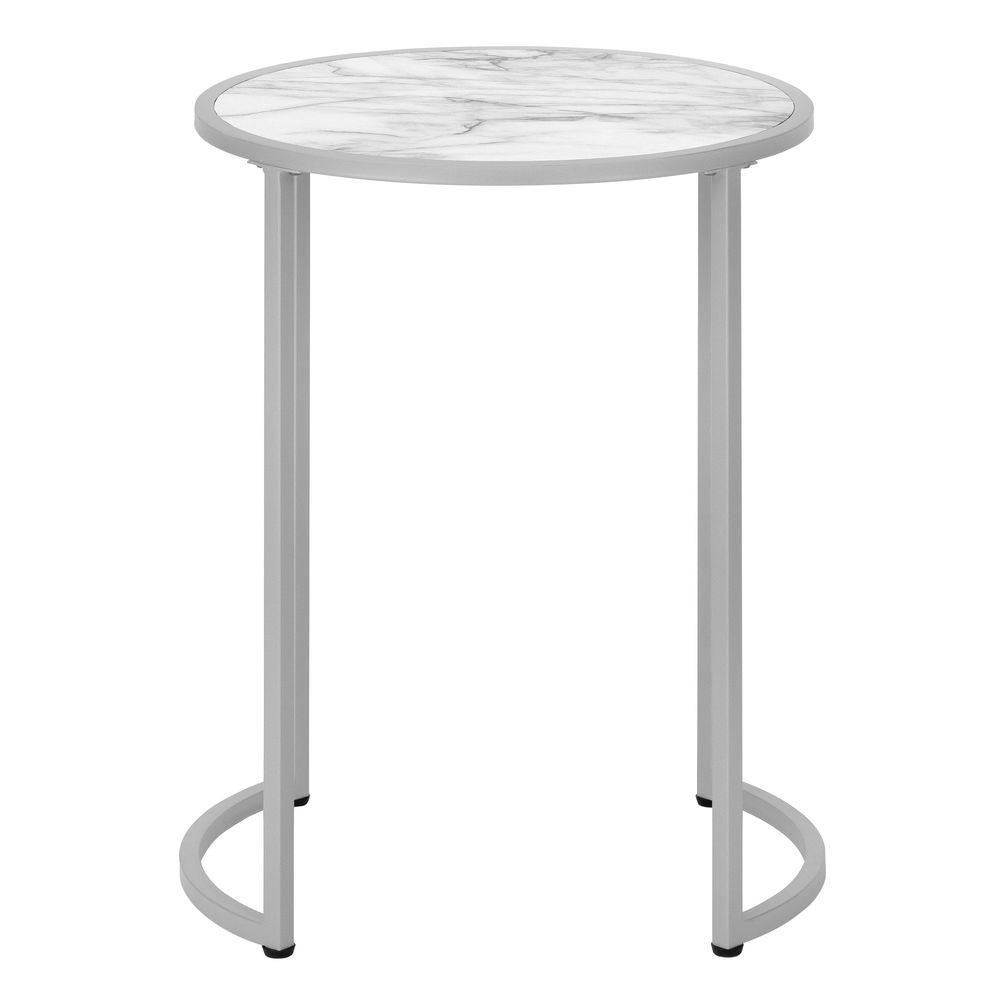 ACCENT TABLE - 24""H / WHITE MARBLE-LOOK / SILVER METAL