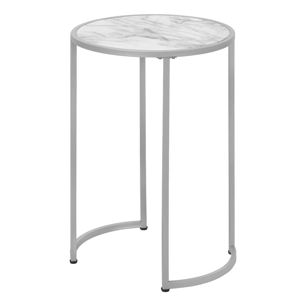ACCENT TABLE - 24""H / WHITE MARBLE-LOOK / SILVER METAL