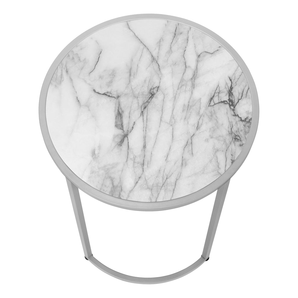ACCENT TABLE - 24""H / WHITE MARBLE-LOOK / SILVER METAL