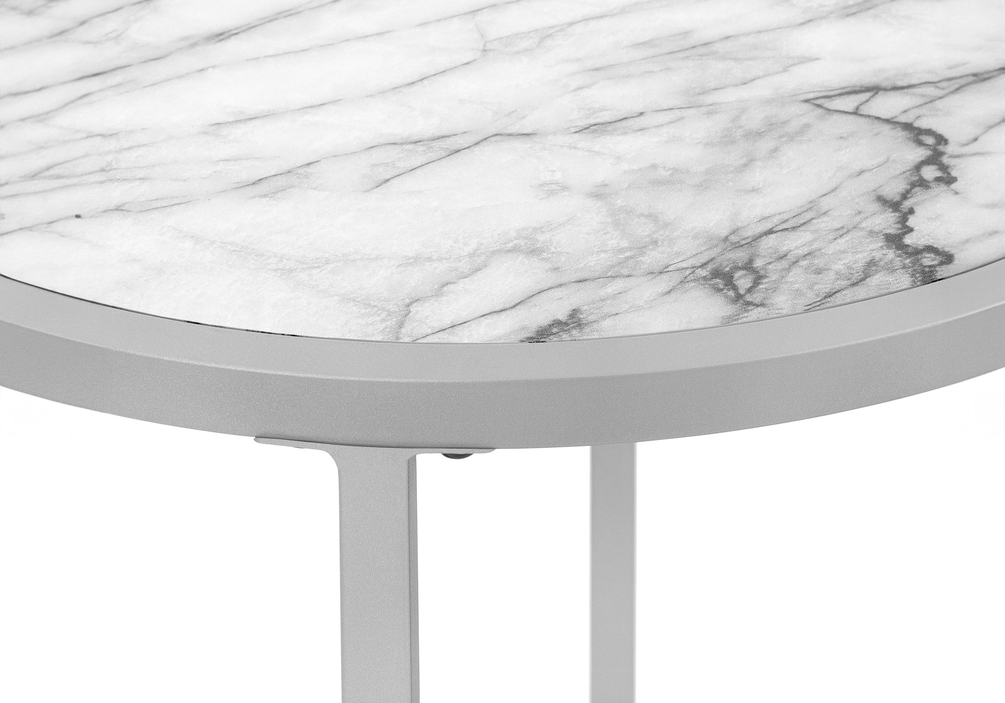 ACCENT TABLE - 24""H / WHITE MARBLE-LOOK / SILVER METAL