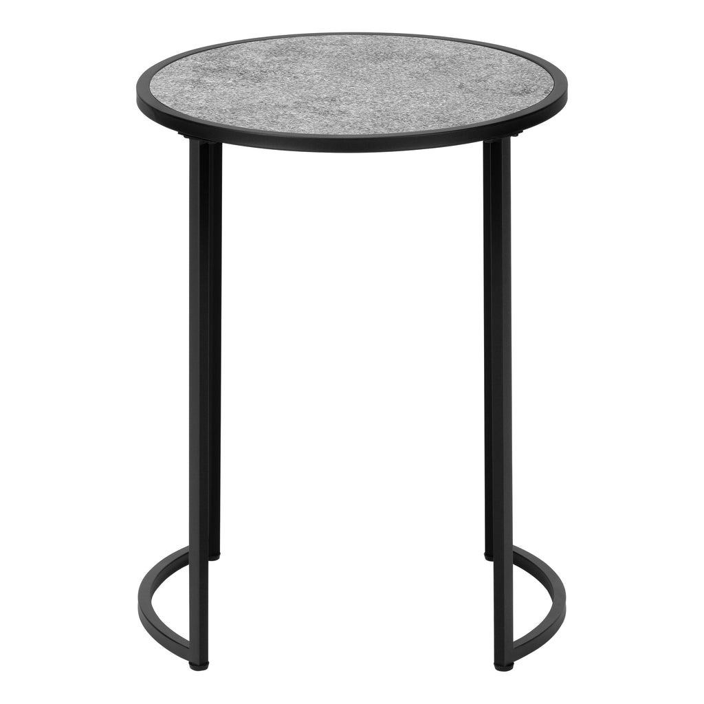 ACCENT TABLE - 24""H / GREY STONE-LOOK / BLACK METAL