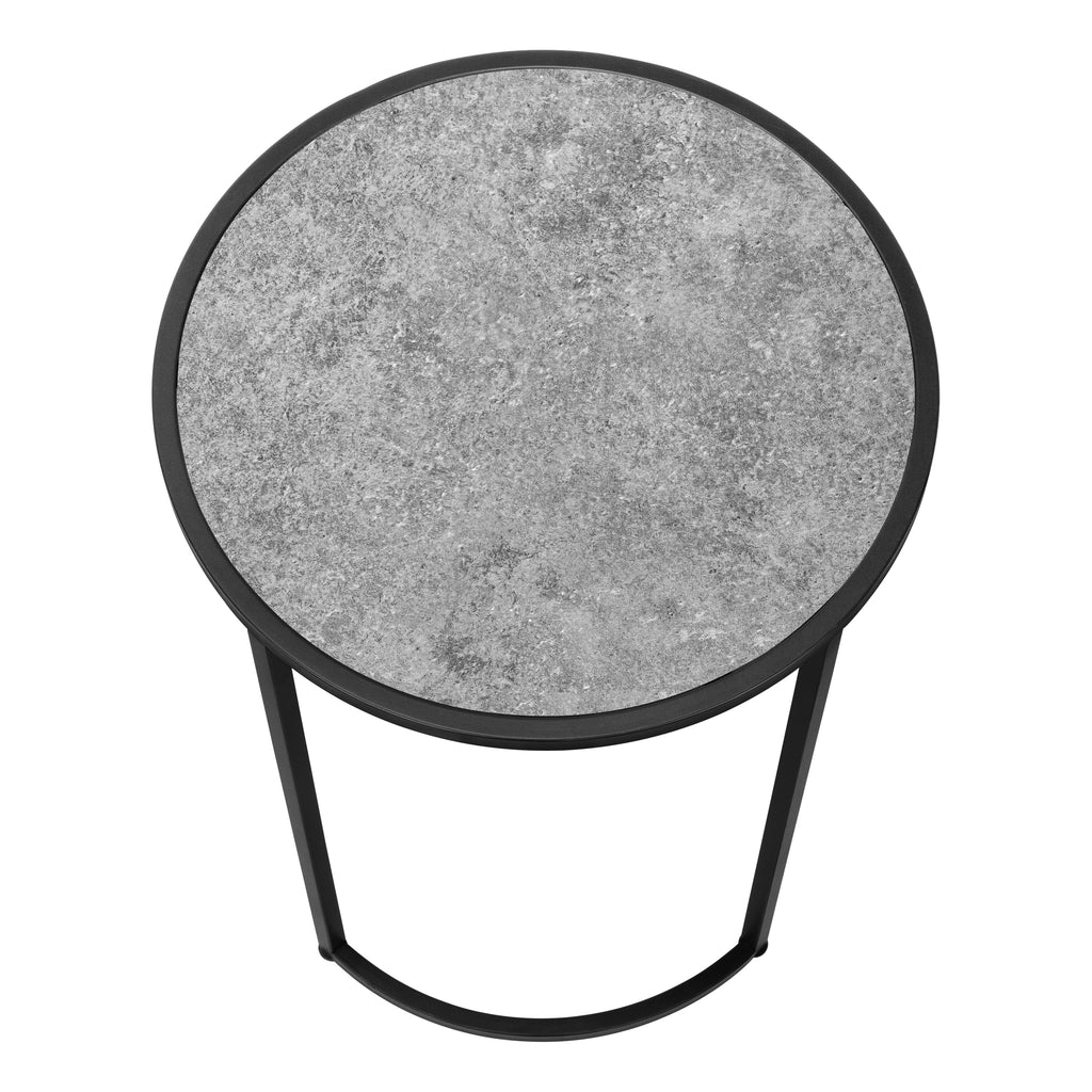 ACCENT TABLE - 24""H / GREY STONE-LOOK / BLACK METAL