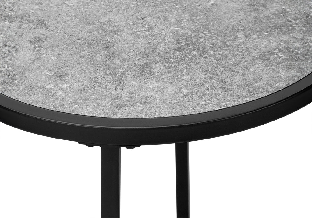 ACCENT TABLE - 24""H / GREY STONE-LOOK / BLACK METAL