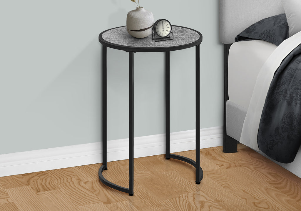 ACCENT TABLE - 24""H / GREY STONE-LOOK / BLACK METAL