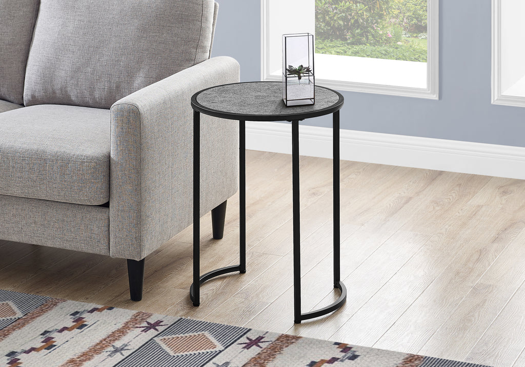 ACCENT TABLE - 24""H / GREY STONE-LOOK / BLACK METAL