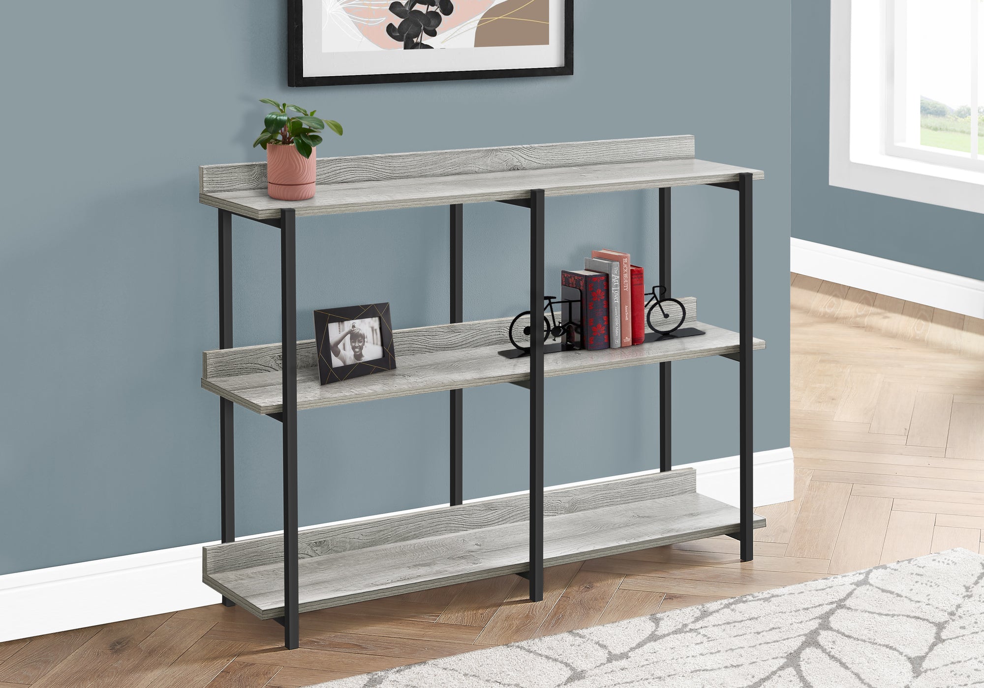 ACCENT TABLE - 48""L / GREY / BLACK METAL HALL CONSOLE