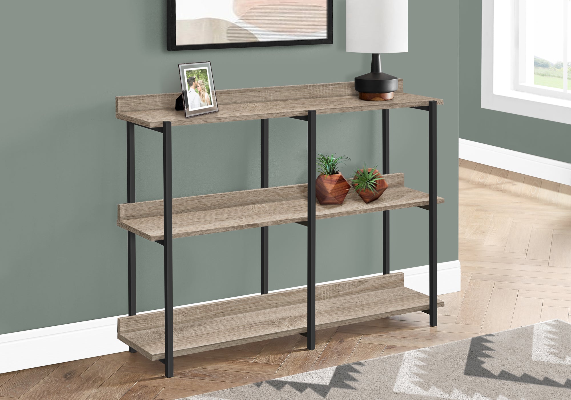 ACCENT TABLE - 48""L / DARK TAUPE / BLACK METAL CONSOLE