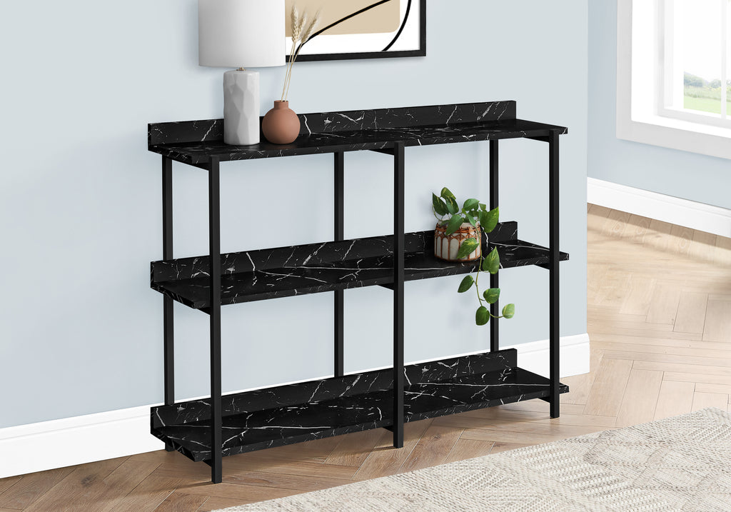 ACCENT TABLE - 48""L / BLACK MARBLE / BLACK METAL CONSOLE