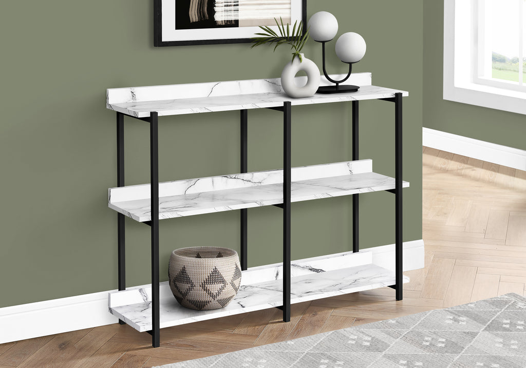 ACCENT TABLE - 48""L / WHITE MARBLE / BLACK METAL CONSOLE