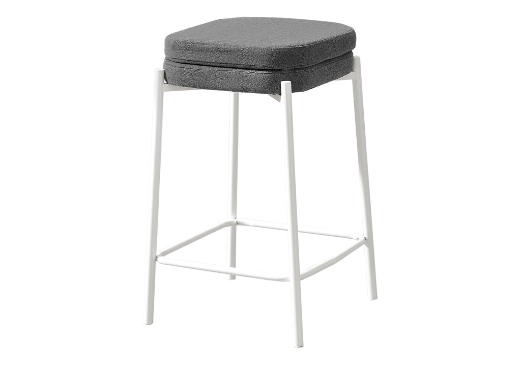 BARSTOOL - 2PCS / GREY FABRIC/ WHITE METAL COUNTER HEIGHT
