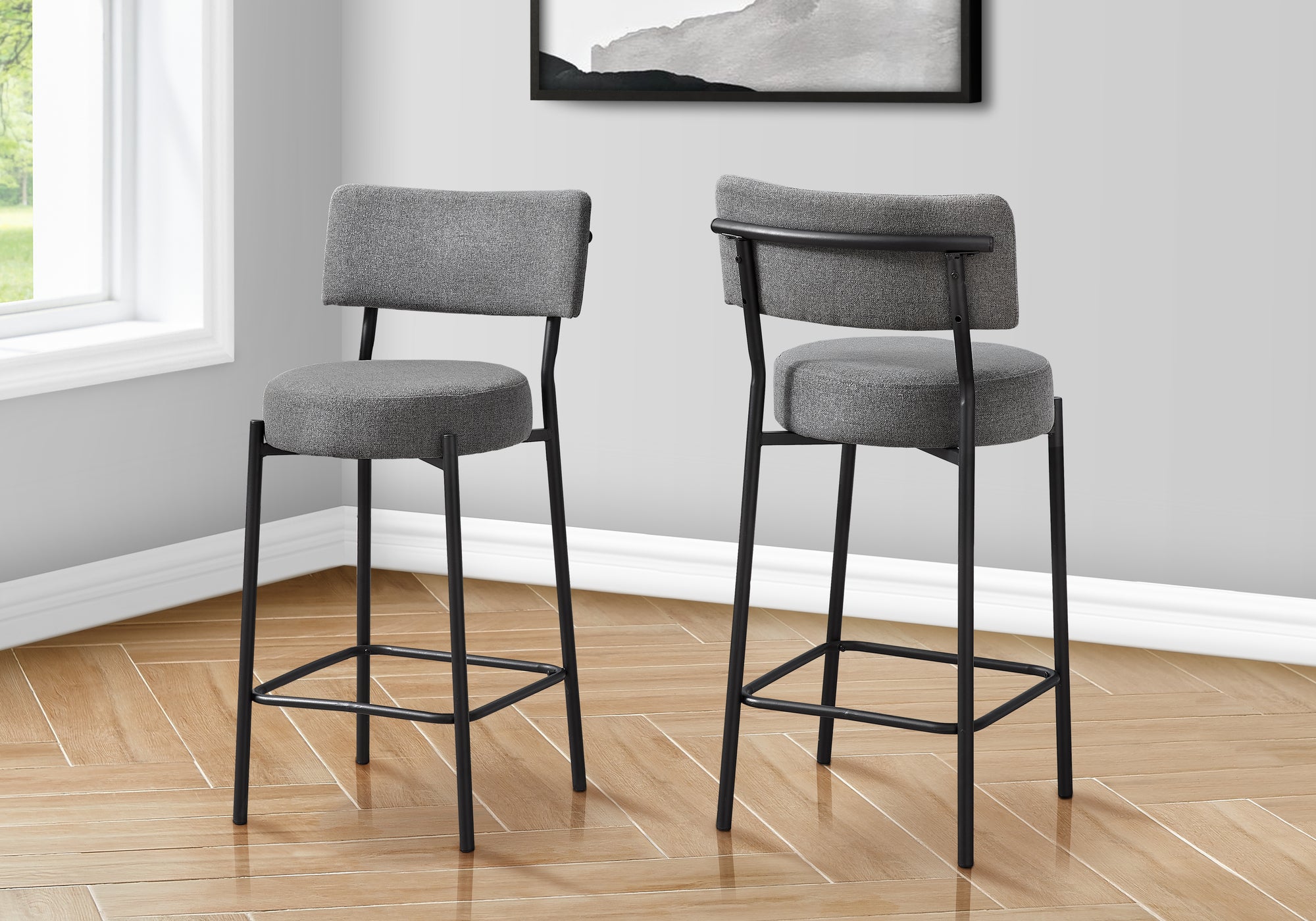 BARSTOOL - 2PCS / 37""H/ GREY / BLACK METAL COUNTER HEIGHT
