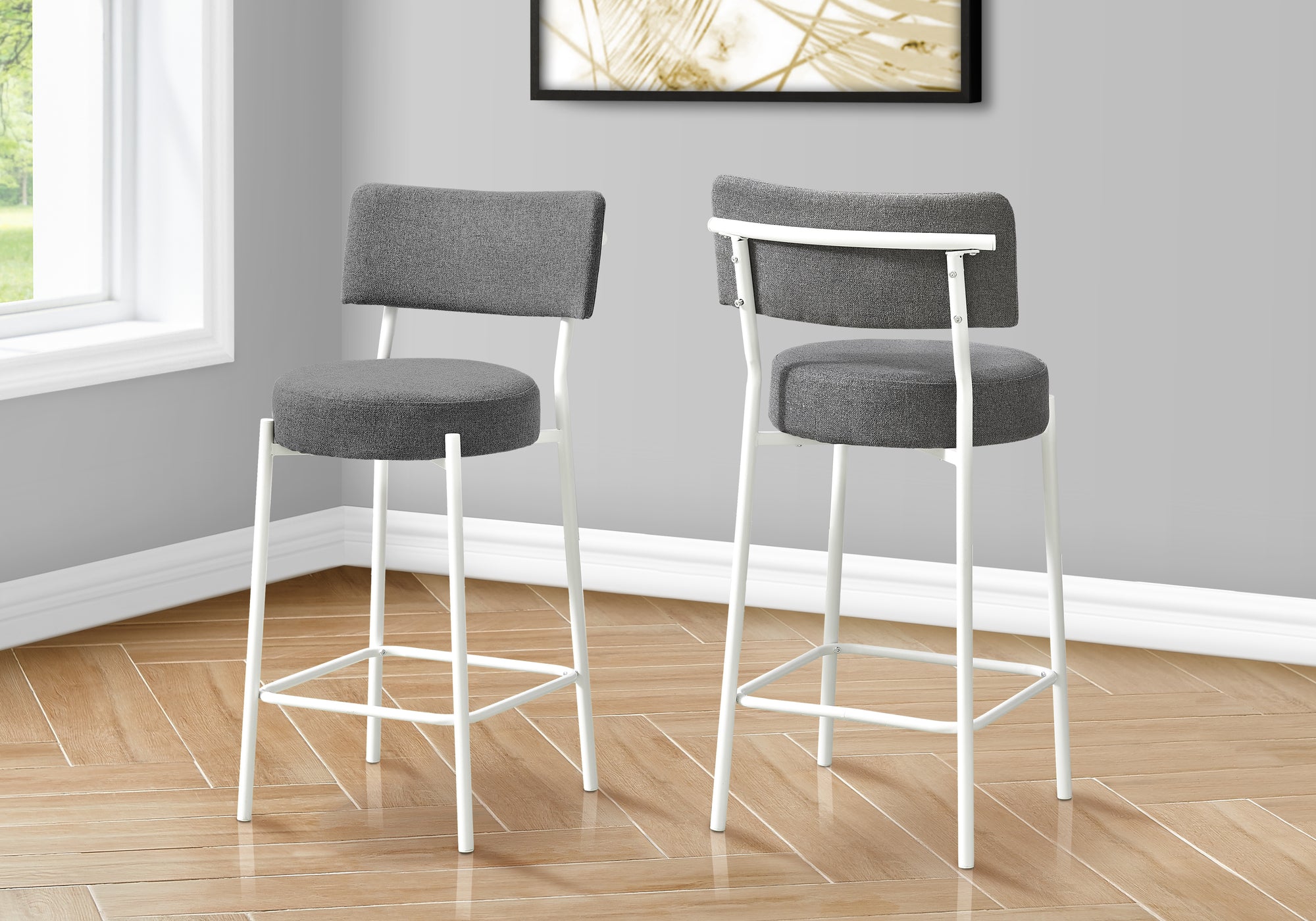 BARSTOOL - 2PCS / 37""H / GREY/ WHITE METAL COUNTER HEIGHT