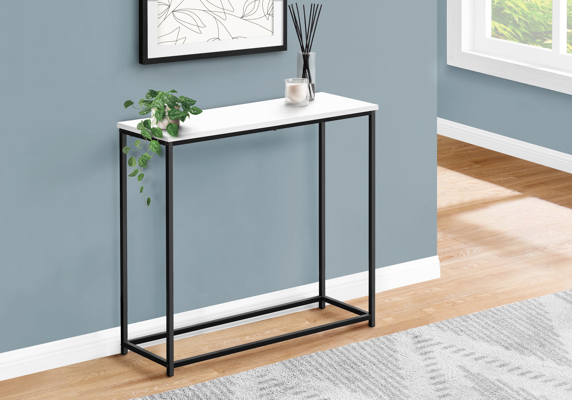 ACCENT TABLE - 32""L / WHITE / BLACK METAL CONSOLE