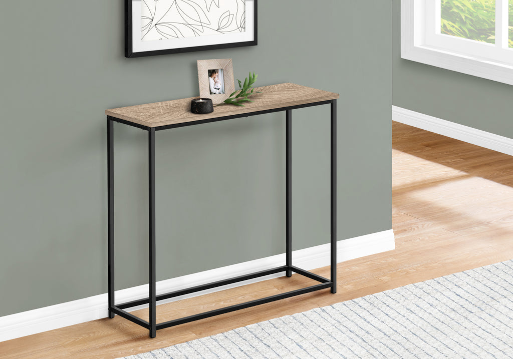 ACCENT TABLE - 32""L / DARK TAUPE / BLACK METAL CONSOLE