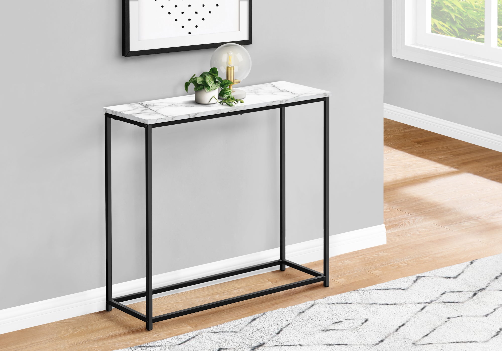 ACCENT TABLE - 32""L / WHITE MARBLE / BLACK METAL CONSOLE