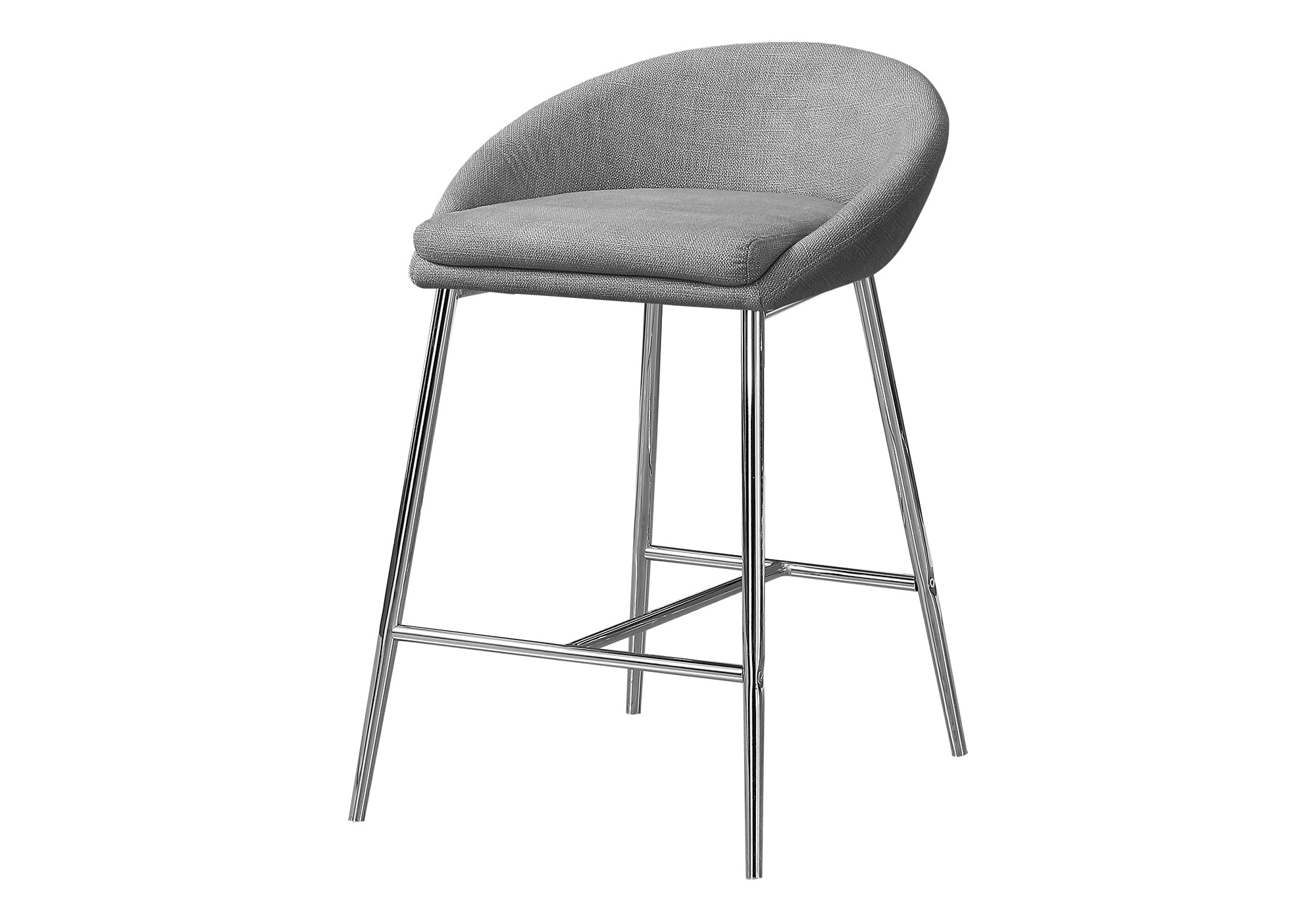 BARSTOOL - 2PCS / GREY FABRIC / CHROME / COUNTER HEIGHT