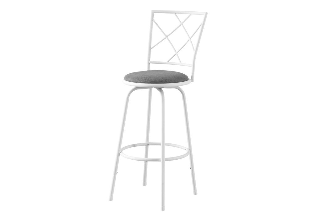 BARSTOOL - 2PCS / SWIVEL / WHITE / GREY FABRIC SEAT