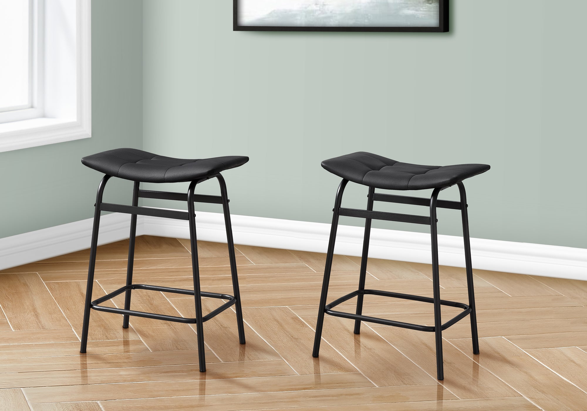 BARSTOOL - 2PCS / BLACK PU / BLACK METAL COUNTER HEIGHT