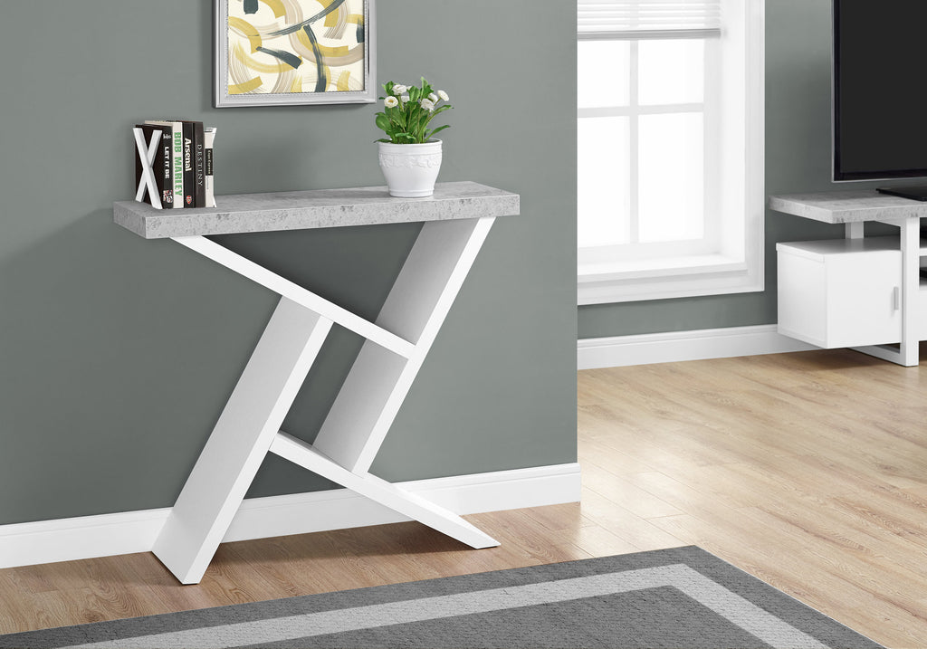 ACCENT TABLE - 36""L / WHITE / CEMENT-LOOK HALL CONSOLE