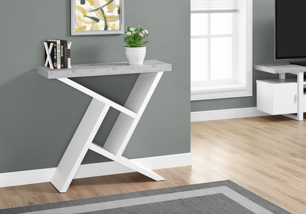 ACCENT TABLE - 36""L / WHITE / CEMENT-LOOK HALL CONSOLE