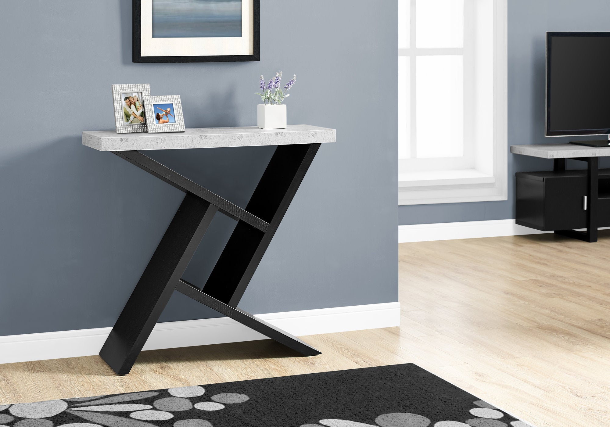 ACCENT TABLE - 36""L / BLACK / CEMENT-LOOK HALL CONSOLE
