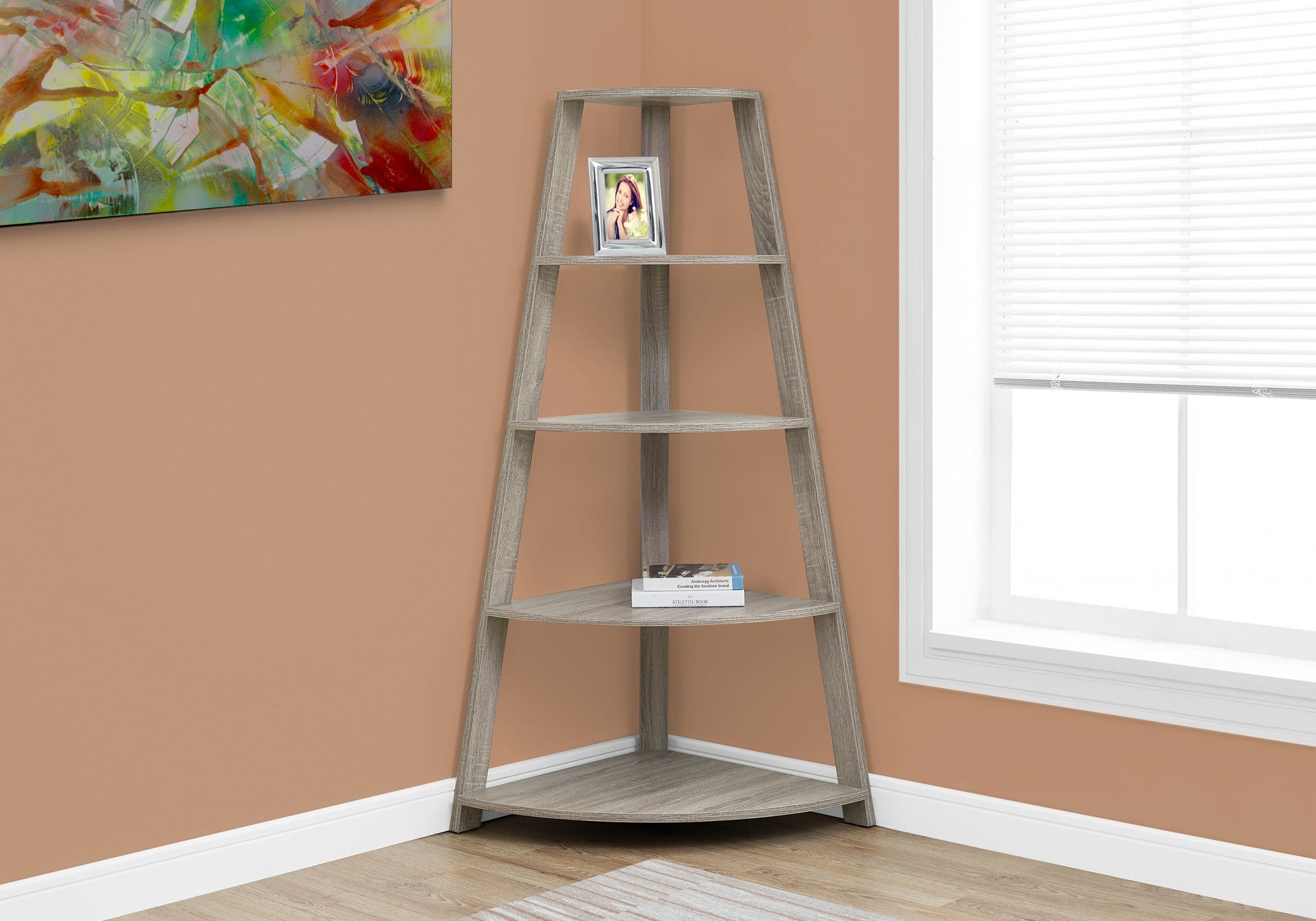 BOOKCASE - 60""H / DARK TAUPE CORNER ACCENT ETAGERE