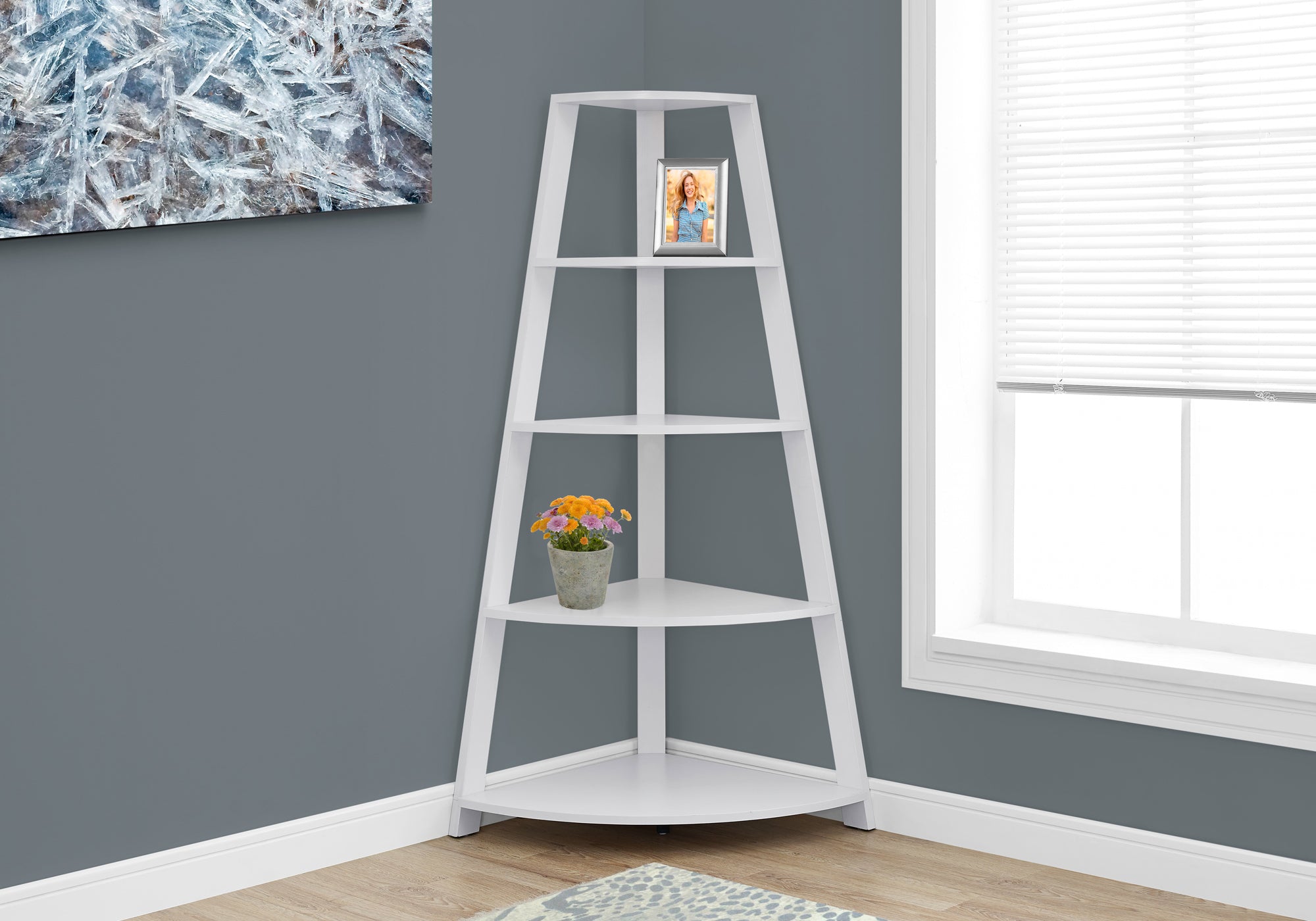 BOOKCASE - 60""H / WHITE CORNER ACCENT ETAGERE