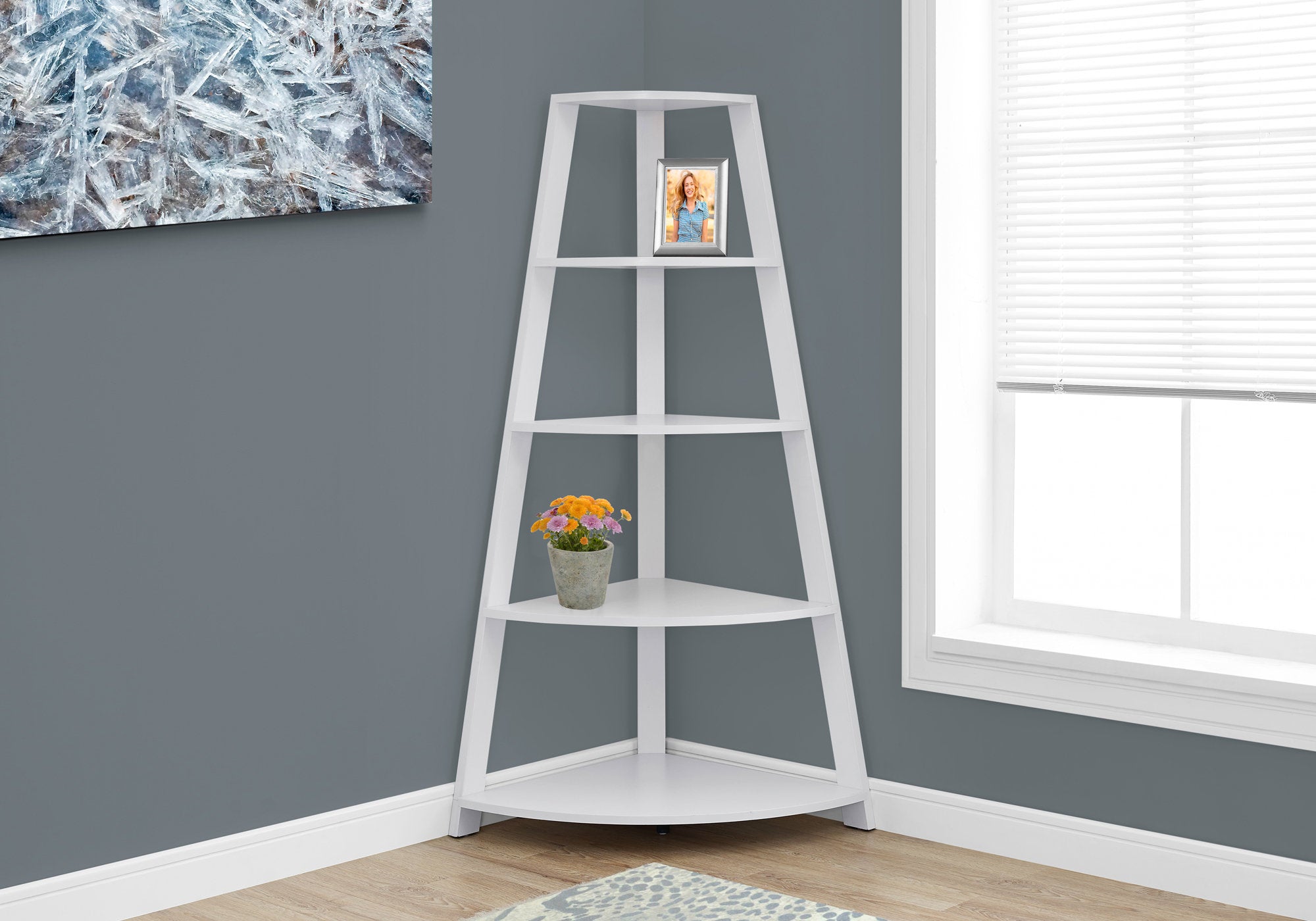 BOOKCASE - 60""H / WHITE CORNER ACCENT ETAGERE