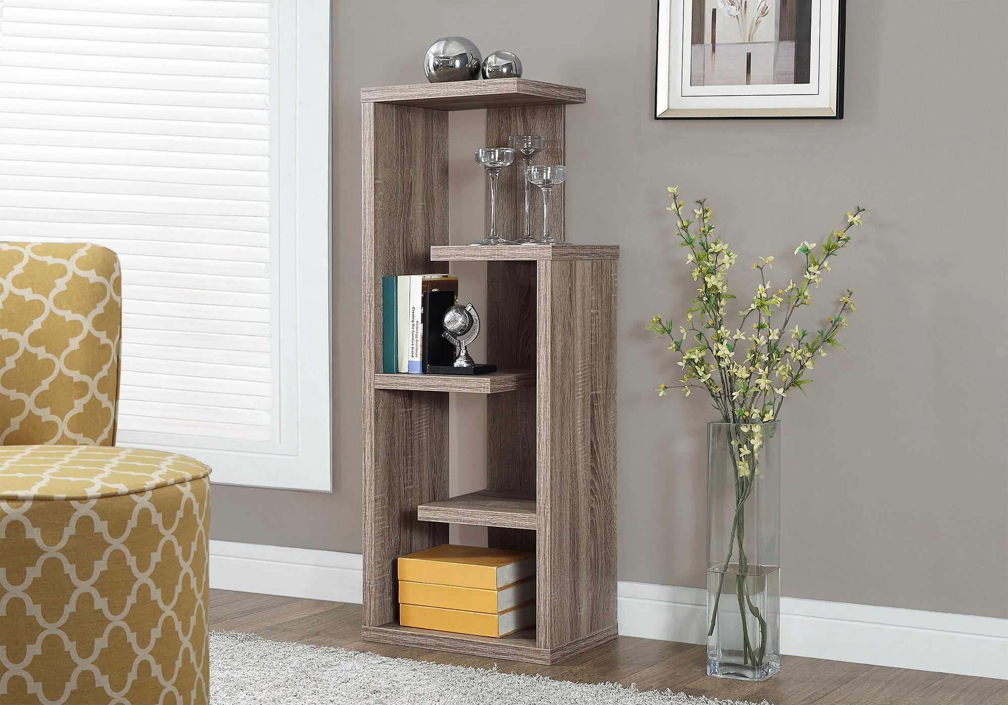 BOOKCASE - 48""H / DARK TAUPE ACCENT DISPLAY UNIT