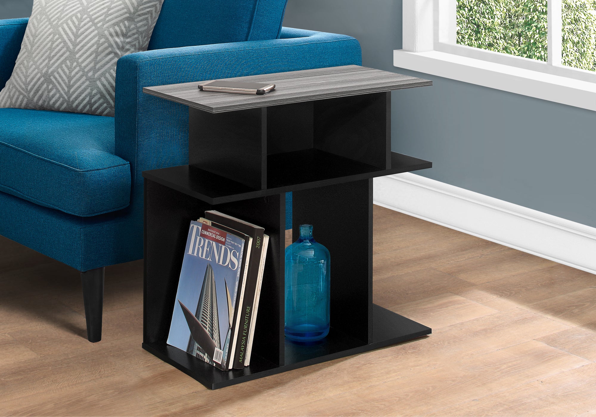 ACCENT TABLE - 24""H / BLACK / GREY TOP