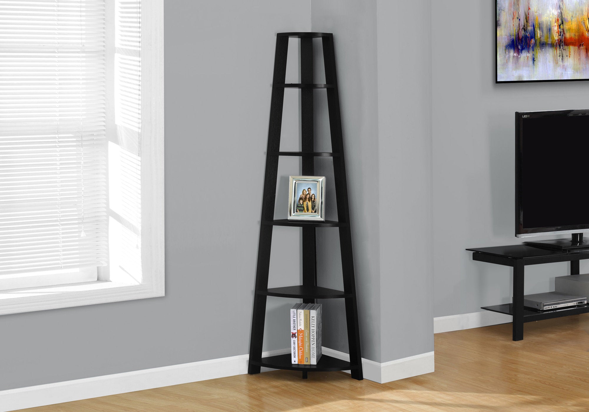 BOOKCASE - 72""H / BLACK CORNER ACCENT ETAGERE