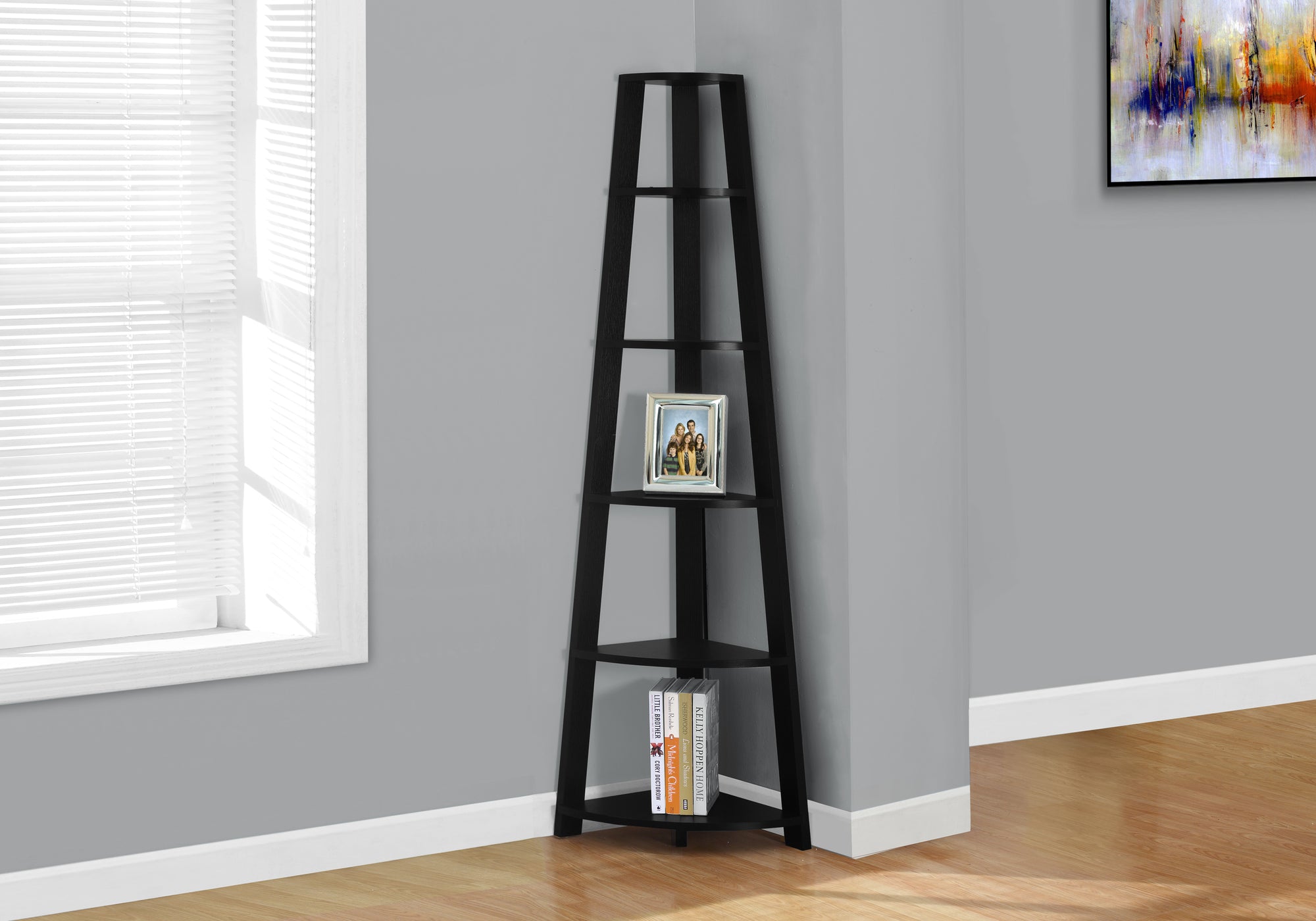 BOOKCASE - 72""H / BLACK CORNER ACCENT ETAGERE