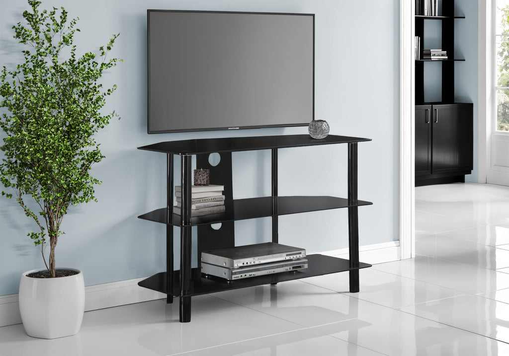 TV STAND - 36""L / BLACK METAL WITH TEMPERED BLACK GLASS