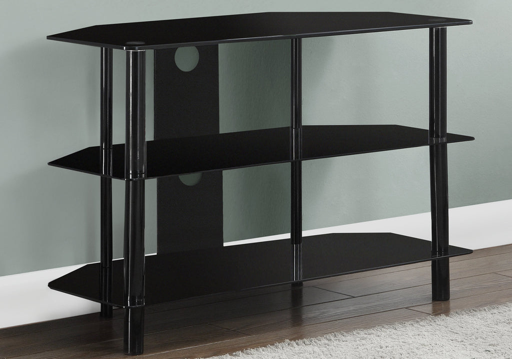 TV STAND - 36""L / BLACK METAL WITH TEMPERED BLACK GLASS