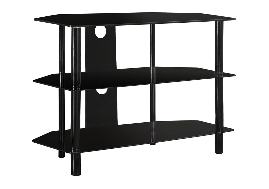 TV STAND - 36""L / BLACK METAL WITH TEMPERED BLACK GLASS