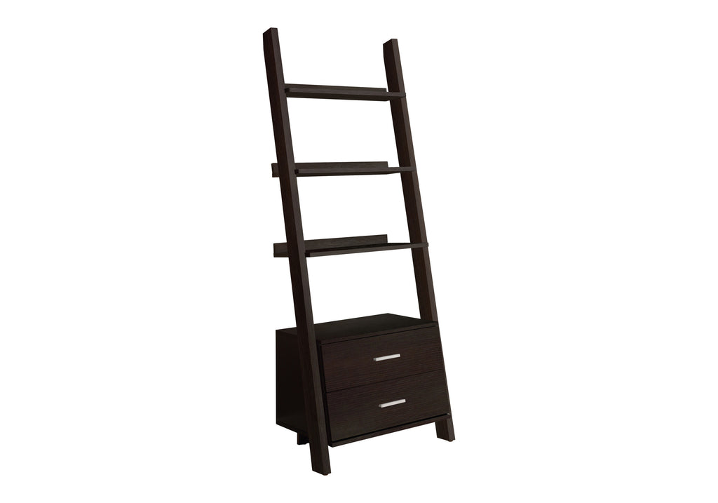 BOOKCASE - 69""H / ESPRESSO LADDER W/ 2 STORAGE DRAWERS