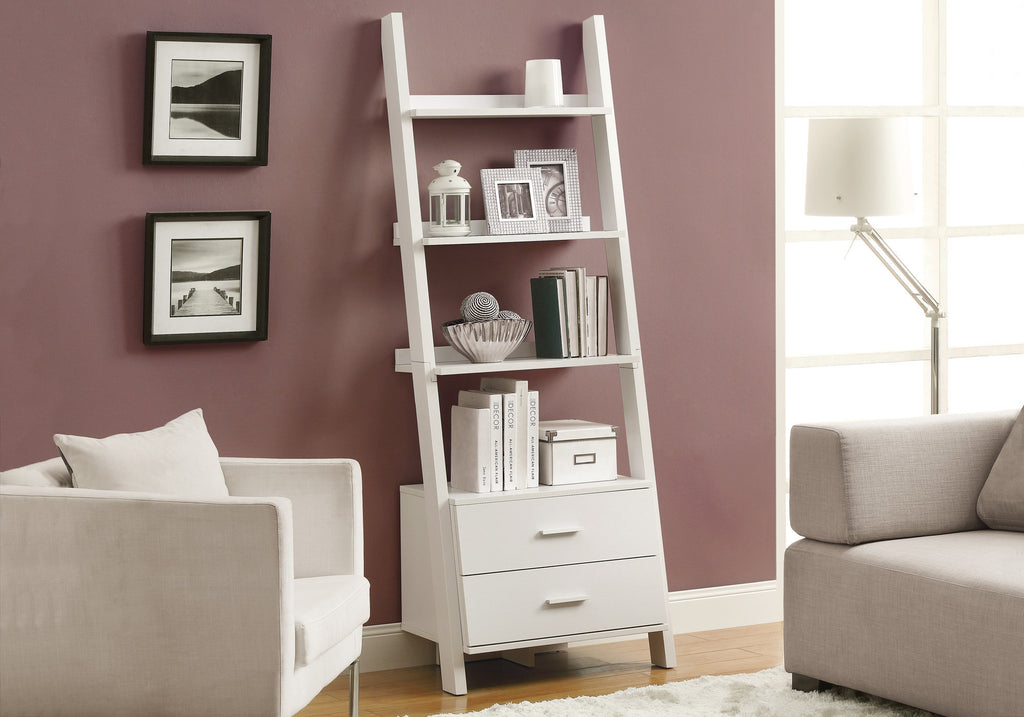 BOOKCASE - 69""H / WHITE LADDER WITH 2 STORAGE DRAWERS