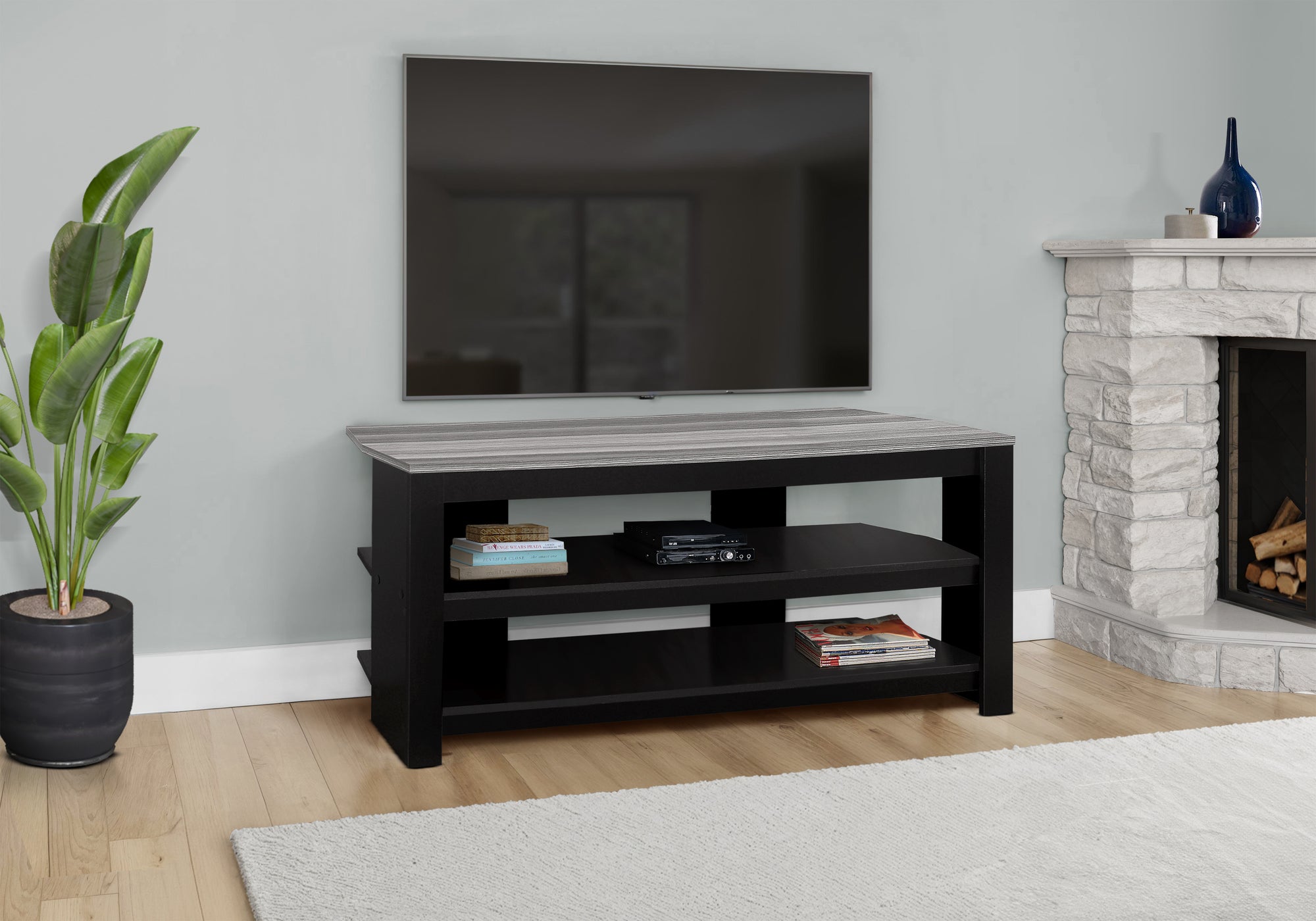 TV STAND - 42""L / BLACK / GREY TOP CORNER