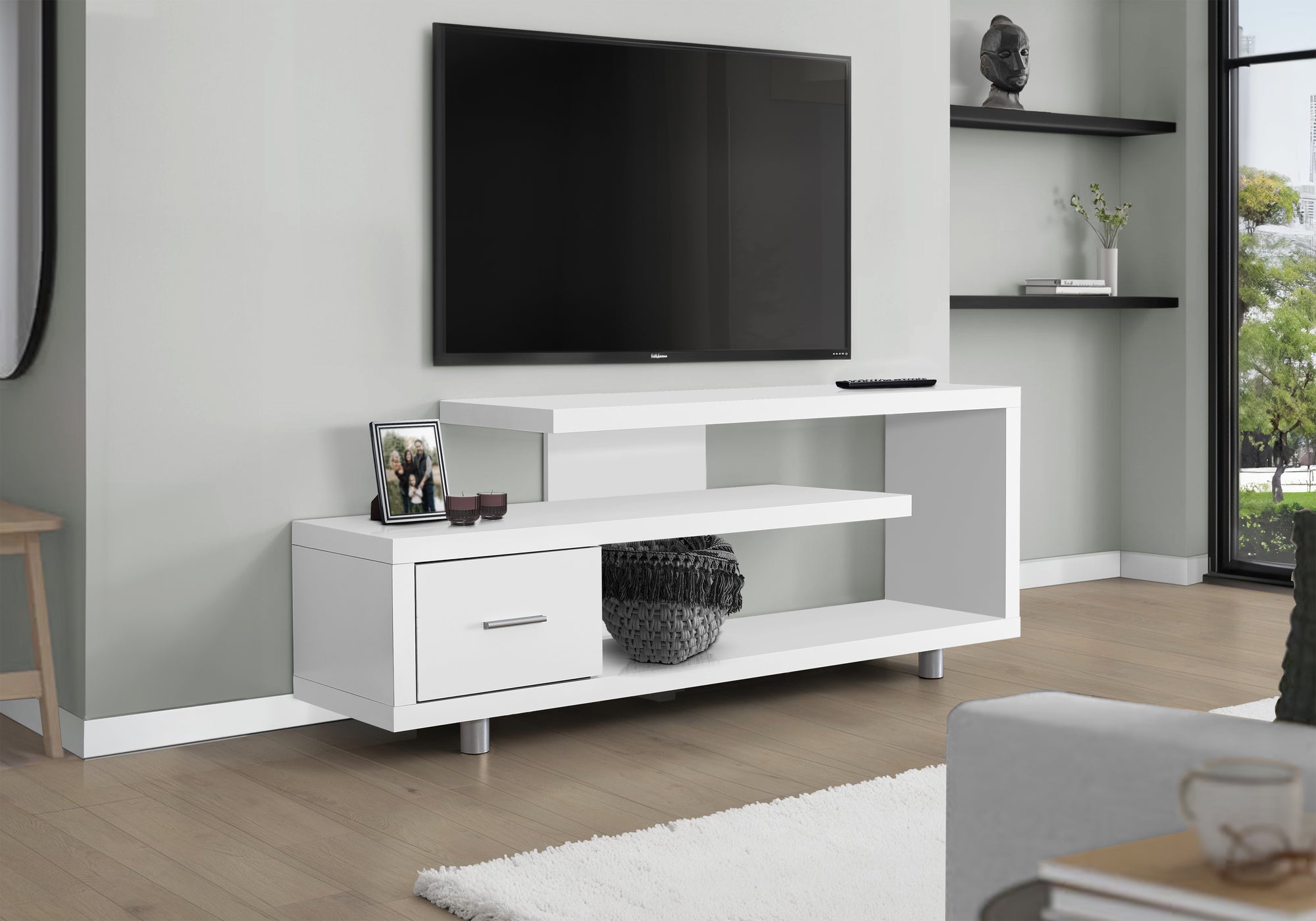 TV STAND - 60""L / WHITE WITH 1 DRAWER