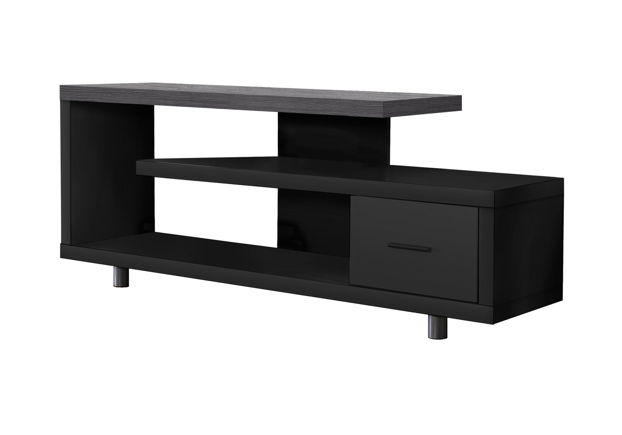 TV STAND - 60""L / BLACK / GREY TOP WITH 1 DRAWER