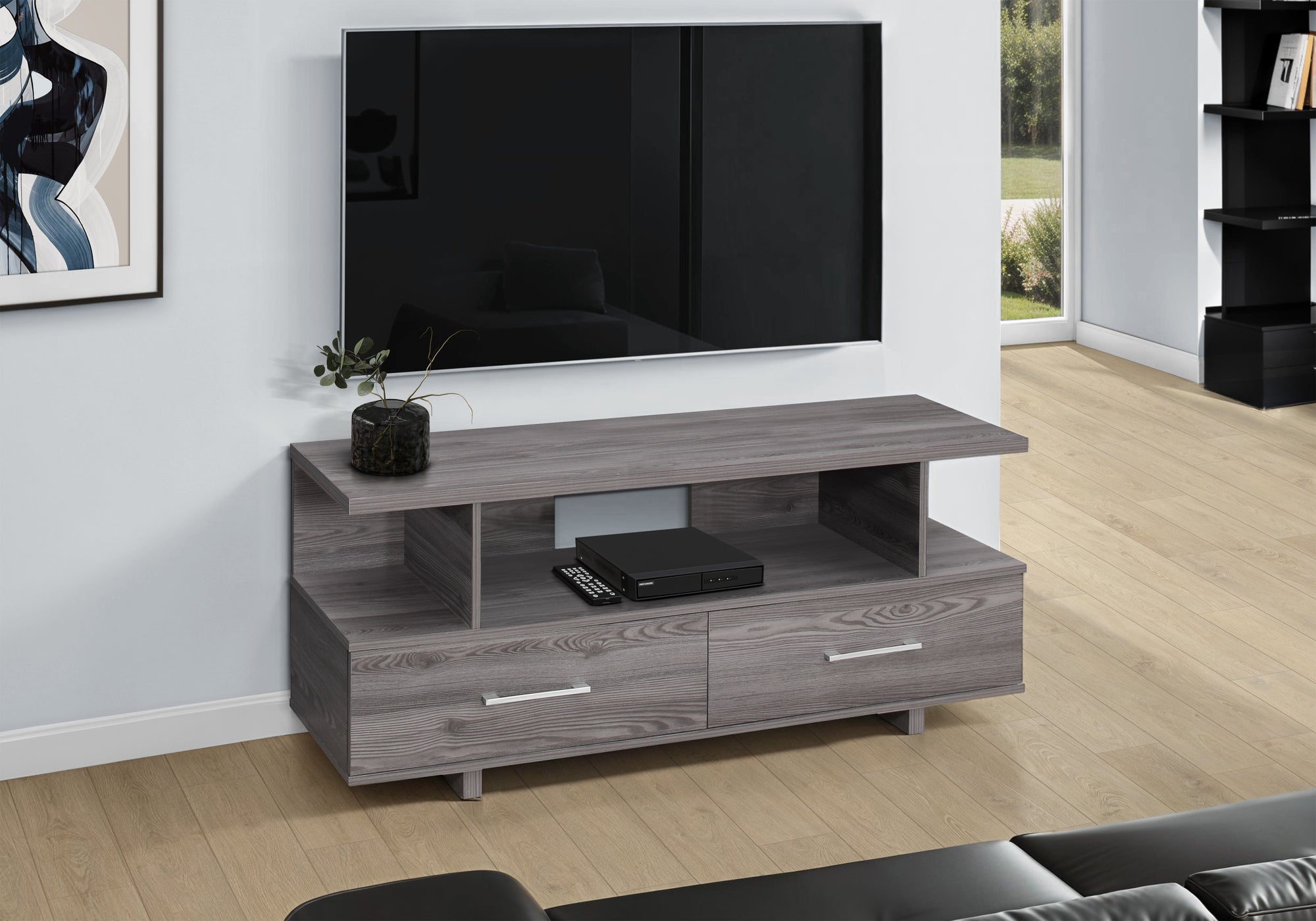 TV STAND - 48""L / GREY WITH 2 STORAGE DRAWERS