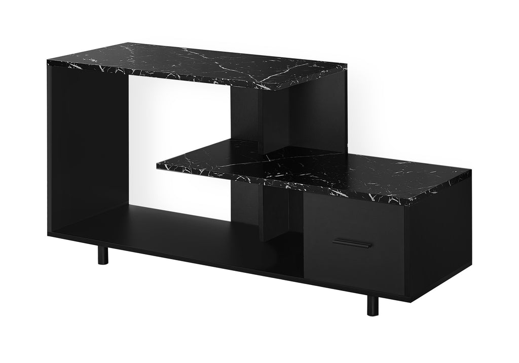TV STAND - 48""L / BLACK / BLACK MARBLE TOP / 1 DRAWER