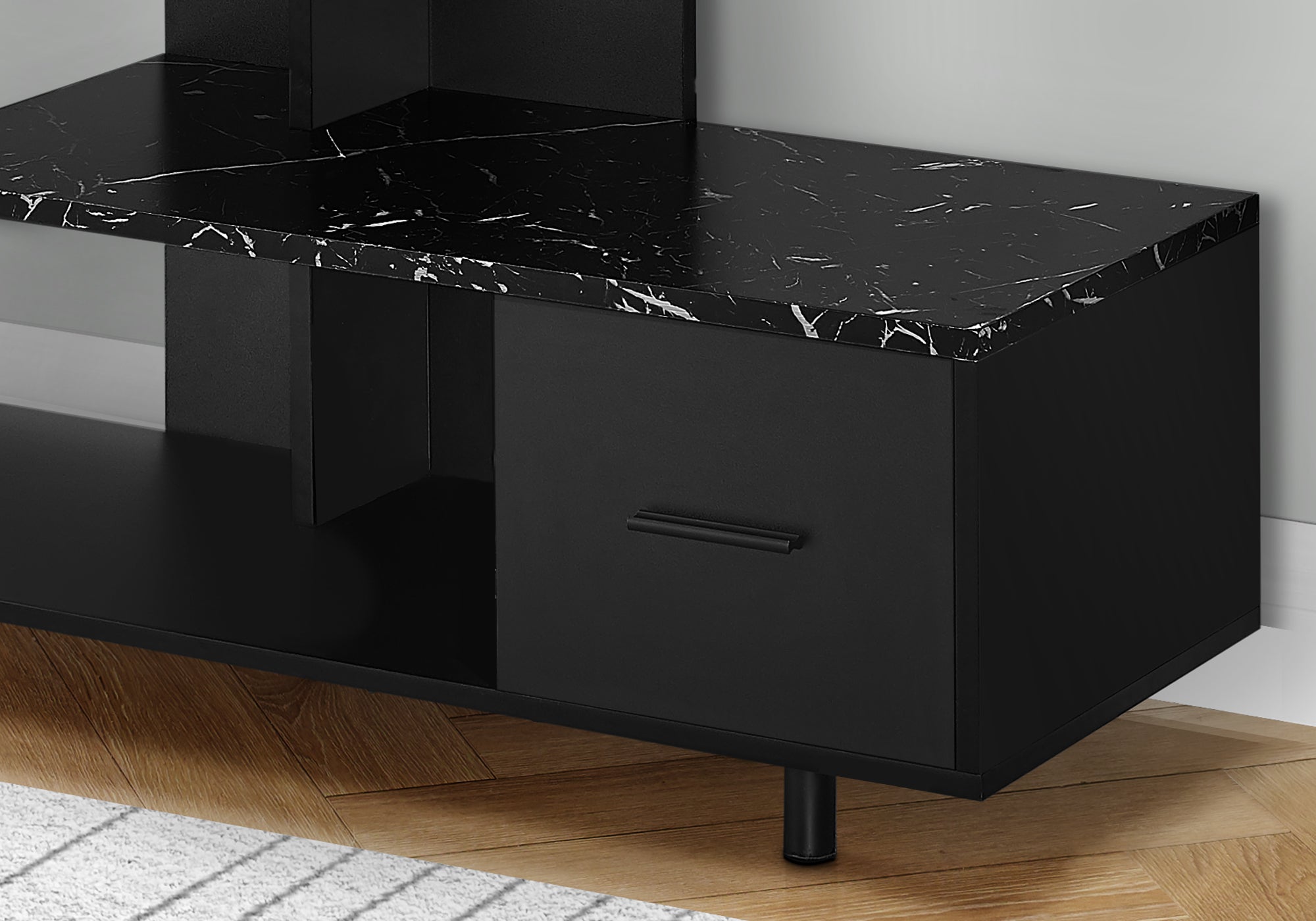 TV STAND - 48""L / BLACK / BLACK MARBLE TOP / 1 DRAWER