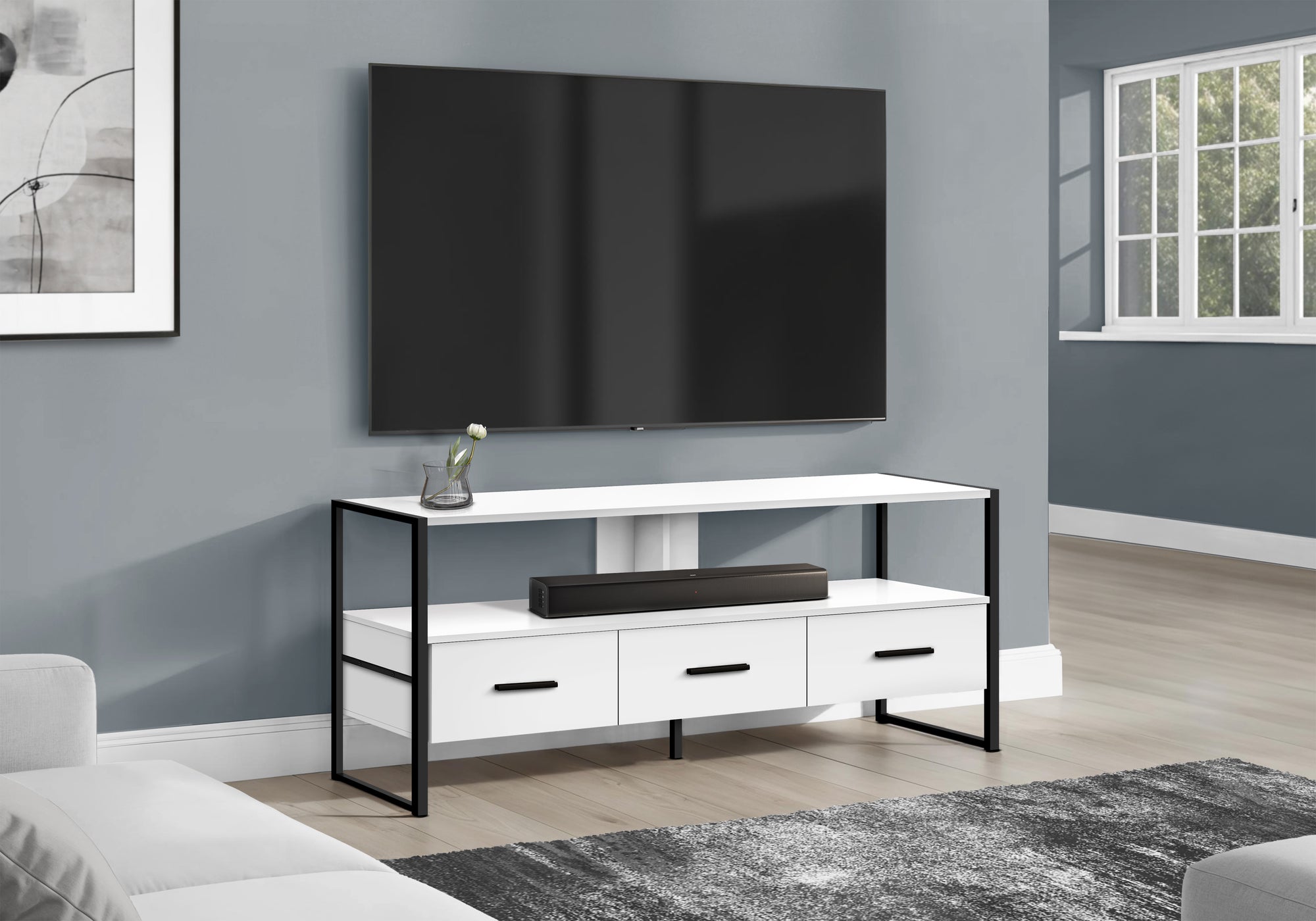 TV STAND - 48""L / WHITE / BLACK METAL