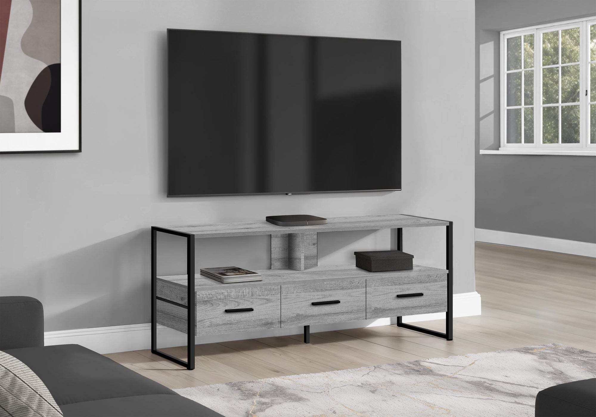 TV STAND - 48""L / GREY / BLACK METAL