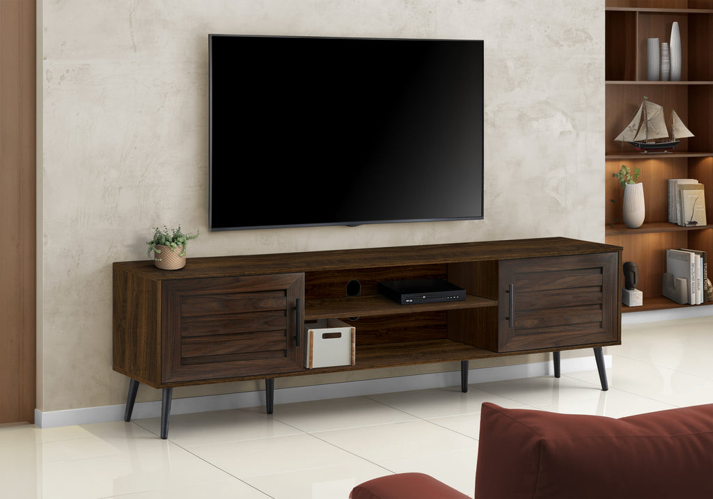 TV STAND - 72""L / BROWN WOOD-LOOK WITH 2 DOORS