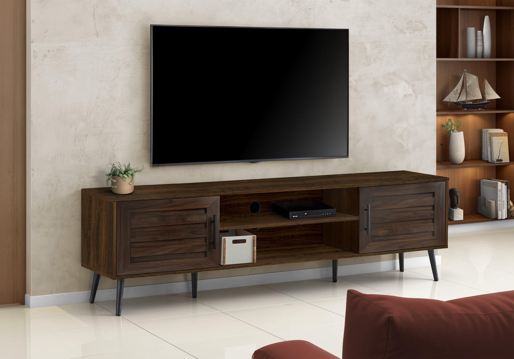 TV STAND - 72""L / BROWN WOOD-LOOK WITH 2 DOORS